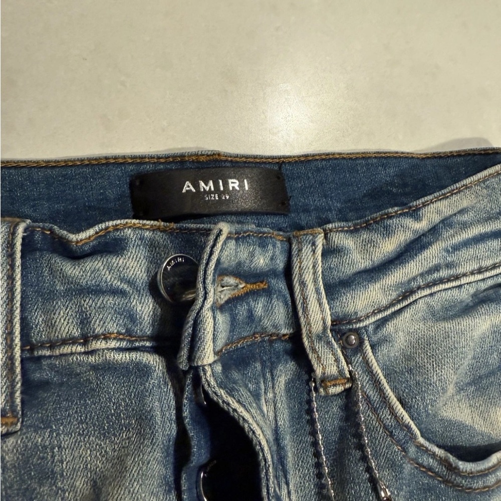 AMIRI bandanna patches Faded Blue Denim Jeans - Picture 5 of 7